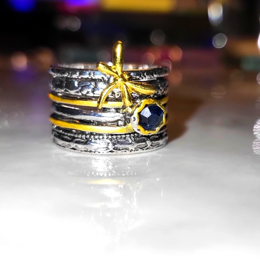Bohemian Dragonfly unique ring.  Size 7